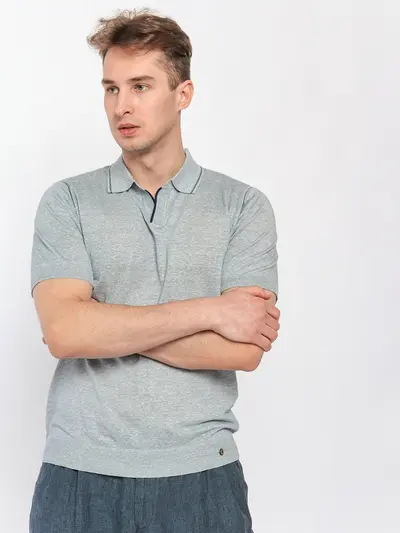 Голубое поло из хлопка и льна